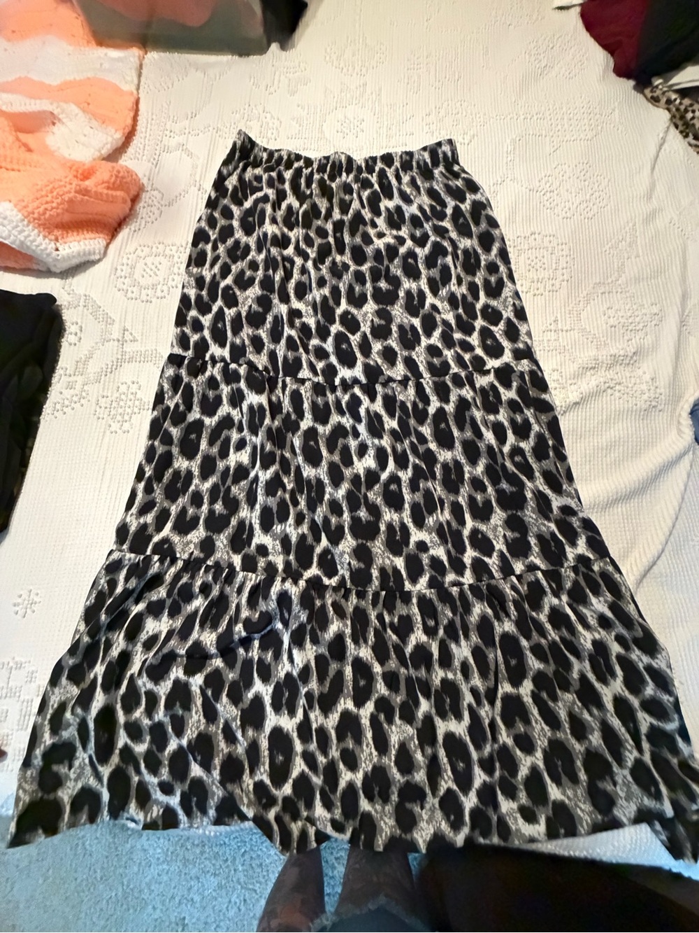 Zanzea Black and White Leopard Tiered Maxi Skirt